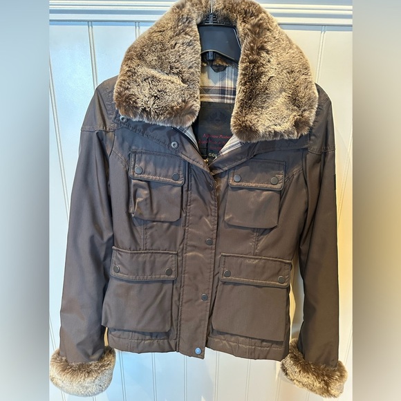 BELSTAFF GOLD LABEL Ladies Women’s 42 Small Brown Jacket Fur Collar Cuffs - Picture 3 of 16